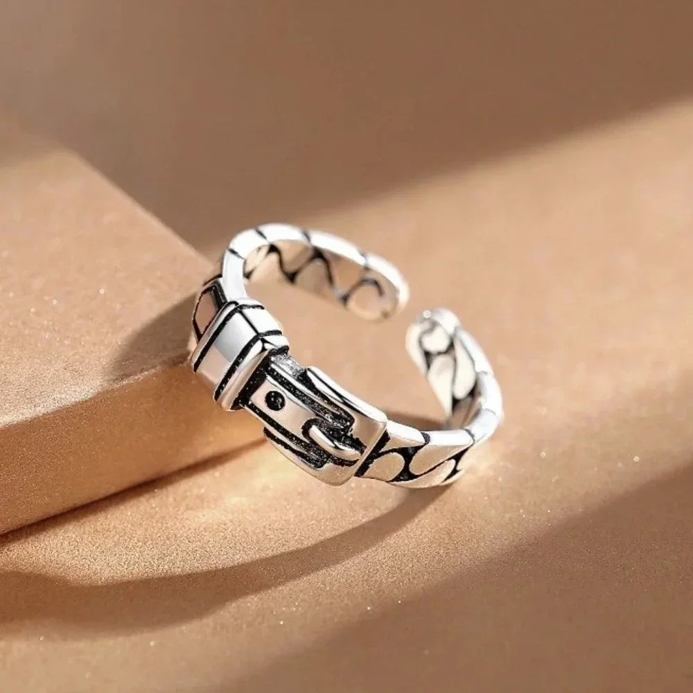 Minimalist 925 Sterling Silver Belt Buckle Ring Dainty Vintage Silver Ring - Picture 2 of 5